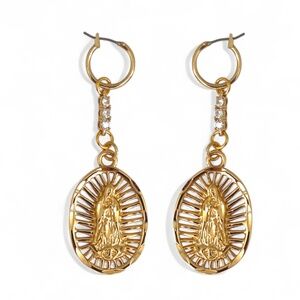 Vanessa Mooney Mother Mary Guadalupe Virgin Mary gold hoop earrings statement